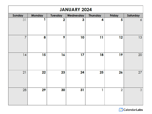 2024 Blank Monthly Calendar