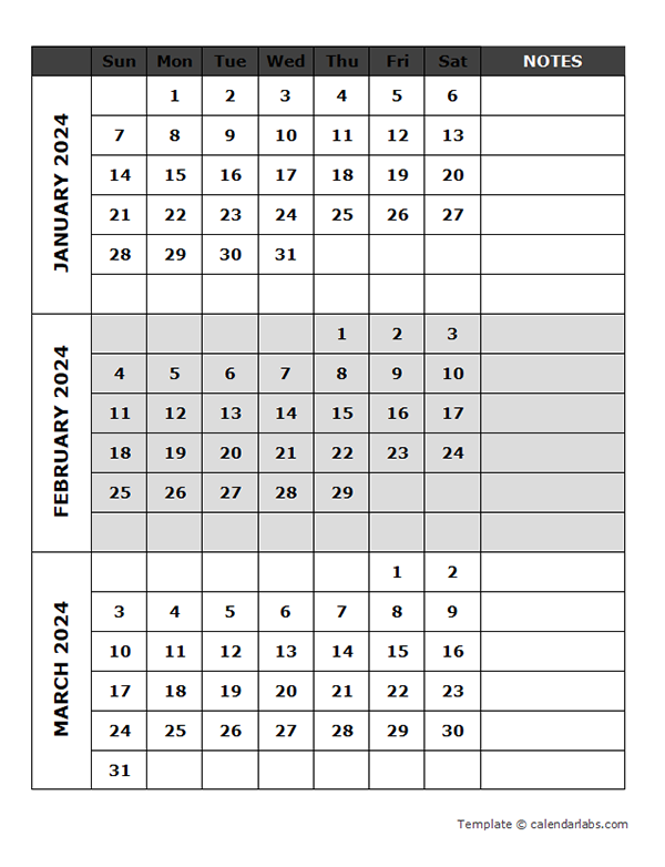 2024 Blank Quarterly Calendar