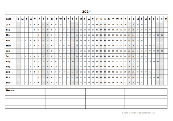 2024 Blank Landscape Yearly Calendar Template - Free Printable Templates