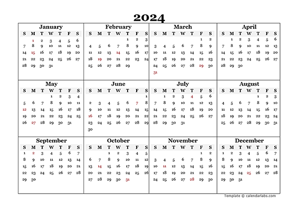 Microsoft Word 2024 Yearly Calendar Template - Printable Templates