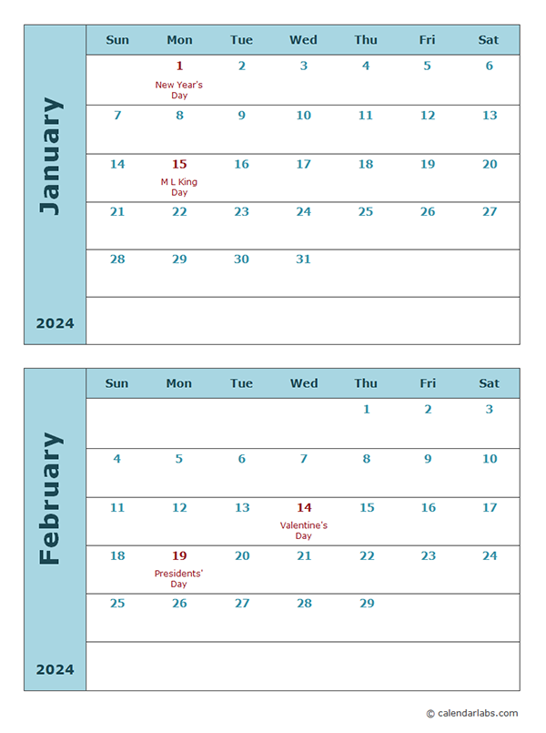 Printable 2024 Calendar 2 Months Per Page Ashia Callida