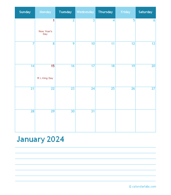 2024 Months Calendar Template