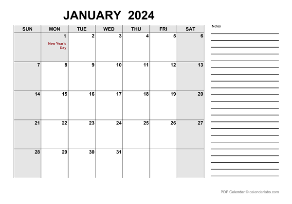 2024 Calendar with Canada Holidays PDF