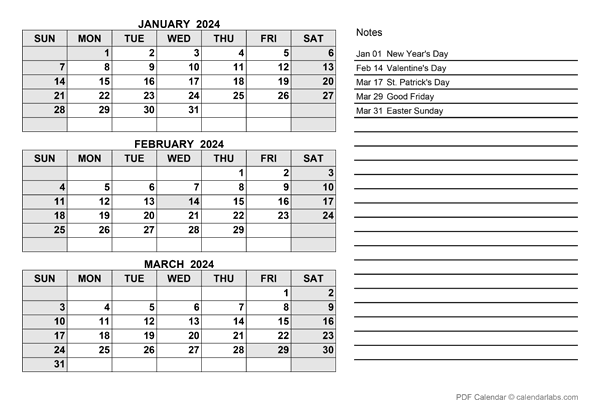 2024 canada quarterly calendar with holidays free printable templates