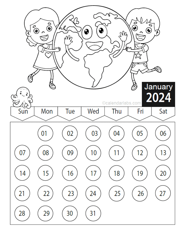 2024 Children Coloring Book Calendar