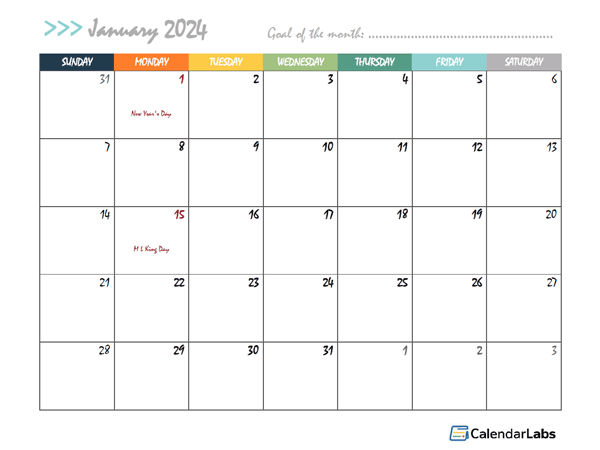 2024 Monthly Word Calendar In Colorful Design