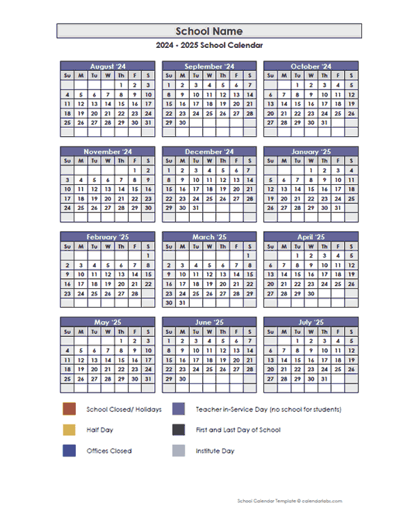 2024 Customizable Yearly Calendar Aug-Jul