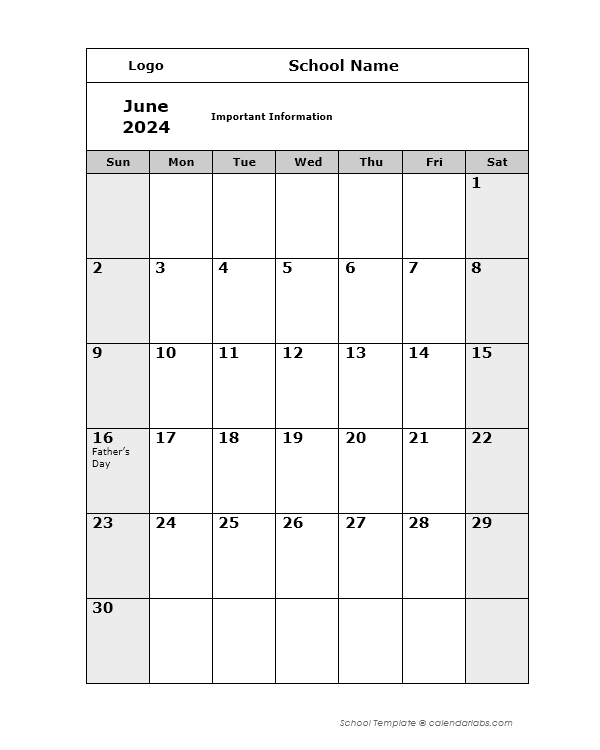 2024 Editable Monthly School Jun-Sep Calendar