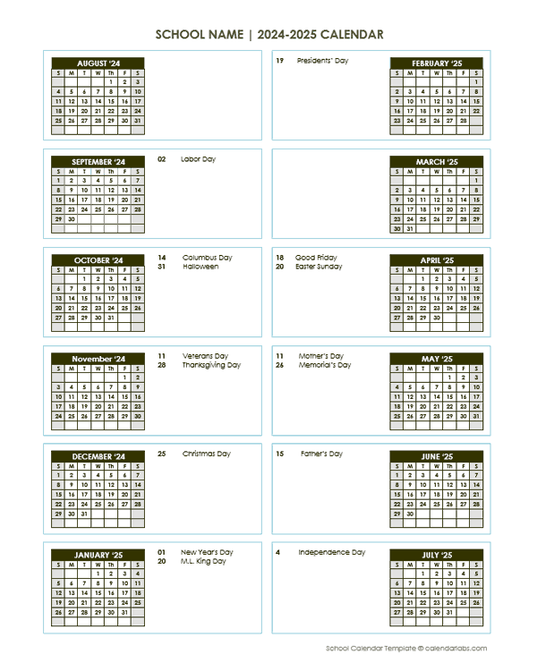 2024 Editable Yearly Calendar Aug-July