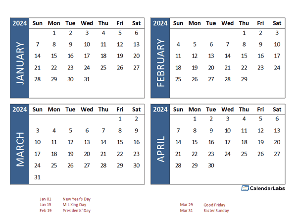 2024 Excel 4 Month Calendar Template Free Printable Templates