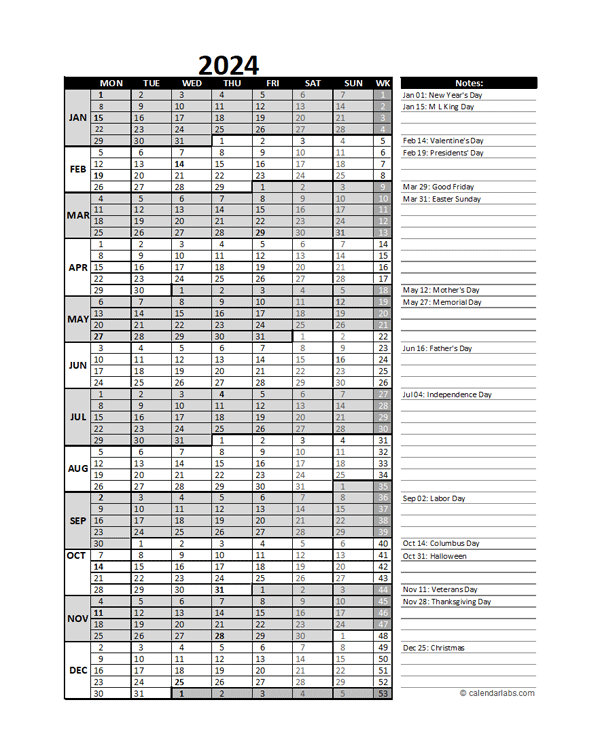 Free 2024 Excel Calendar For Project Management