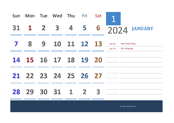 2024 Excel Calendar for Vacation Tracking