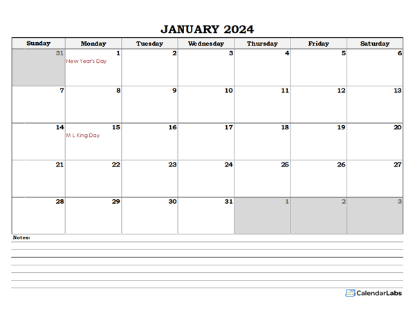 2024 Excel Monthly Calendar With Notes