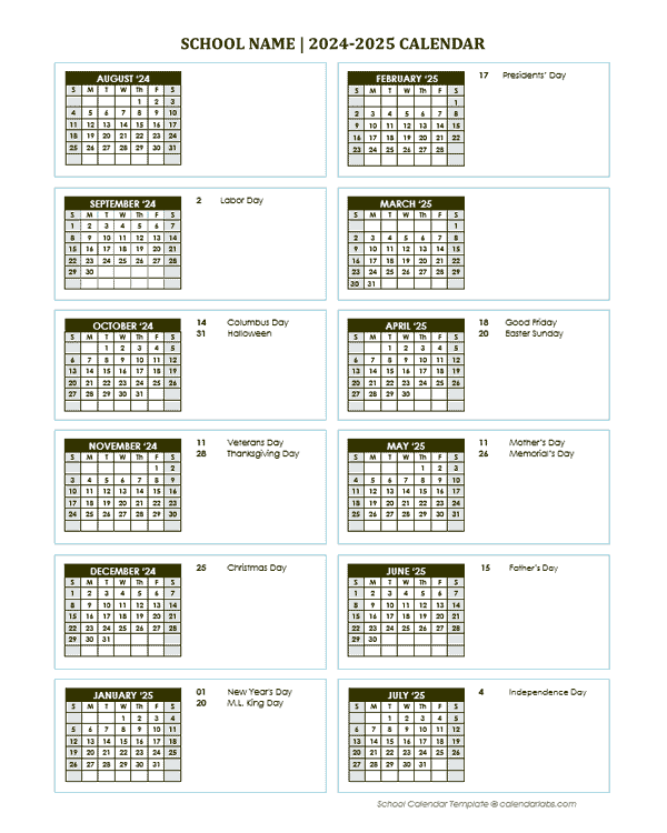 2024 Free School Yearly Calendar Aug