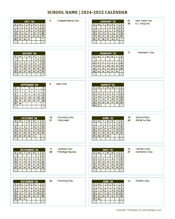 2024 Free School Yearly Calendar Jul