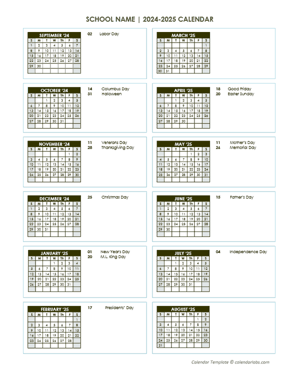 2024 Free School Yearly Calendar Sep