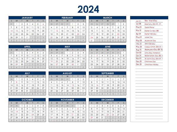 2024 Germany Annual Calendar with Holidays