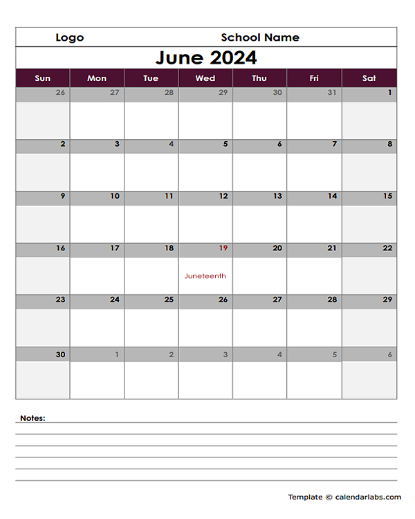 2024 Google Docs School Calendar Notes