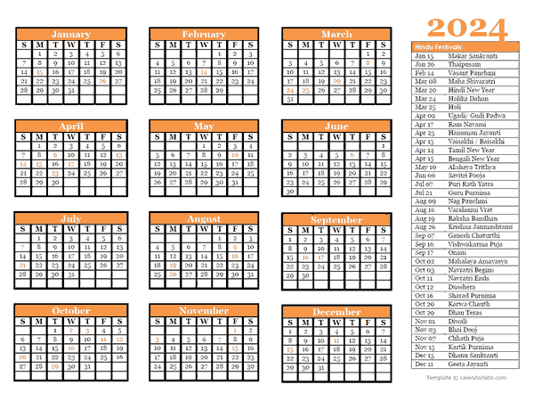 2024 Hindu Festivals Calendar Template