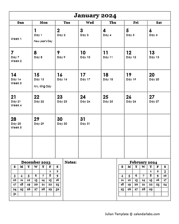 2024 julian day calendar free printable templates