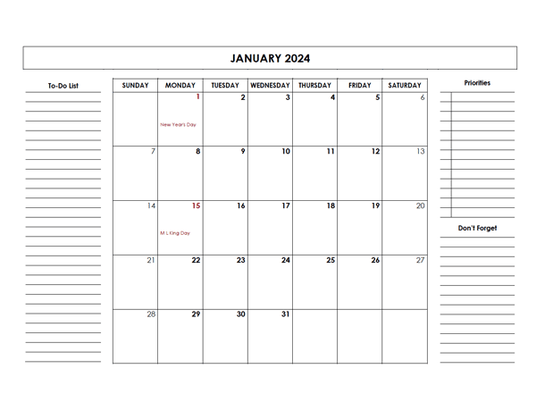 2024 Large Monthly Calendar With Holidays