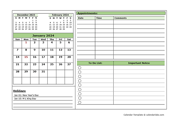 2024 Monthly Appointment Planner