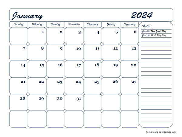 2024 Monthly Blank Calendar Template