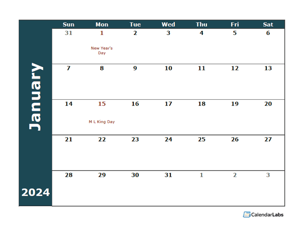 2024 Monthly Calendar Template