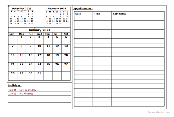 2024 Monthly Appointment Calendar