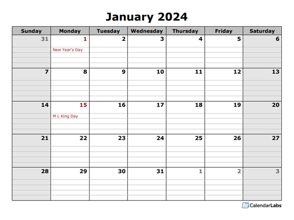 2024 Monthly Calendar with Daily Notes