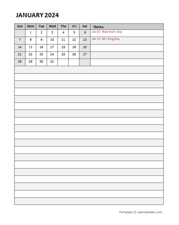 2024 Monthly Calendar Template Portrait Free Printable Templates