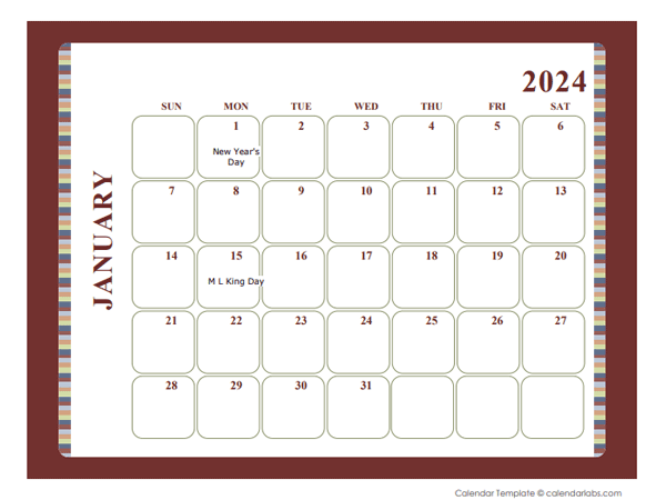 2024 Calendar Template Large Boxes
