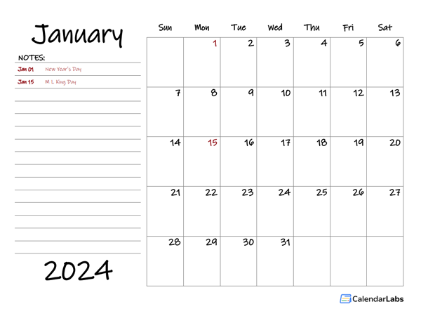 2024 Calendar With Notes Printable, 2024 Agenda, 2024 Planner