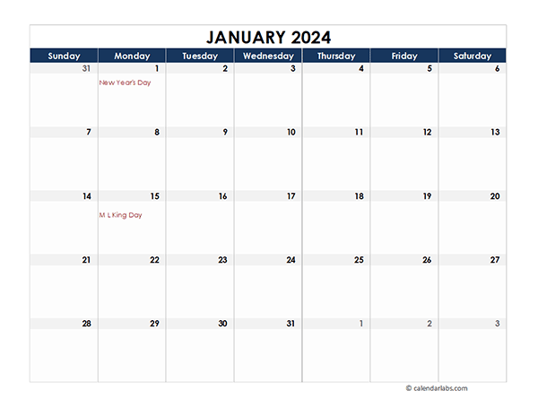 2024 Monthly Numbers Calendar Template