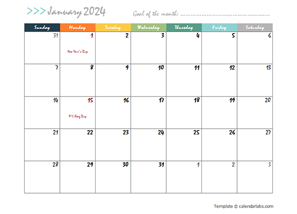 2024 Monthly Pages Calendar Template