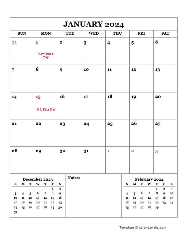 2024 Printable Calendar One Page With Holidays Free Download