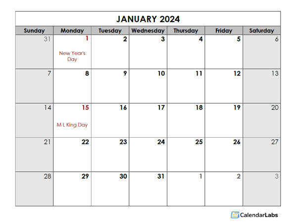 2024 Monthly Us Holidays Calendar 