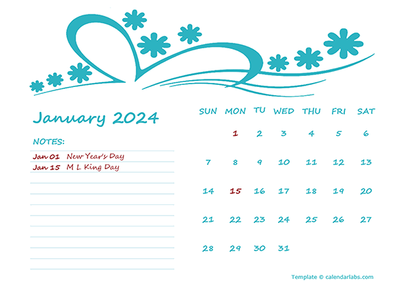 2024 Word Calendar Template For Kindergarten