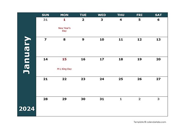 2024 Monthly Word Calendar Landscape Format