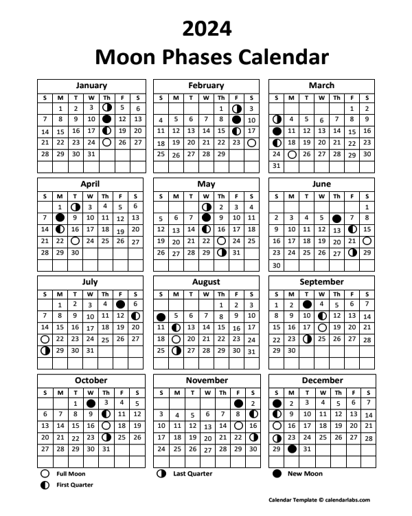 2024 Lunar Calendar Planner Pdf Template June 2024 Calendar With Holidays