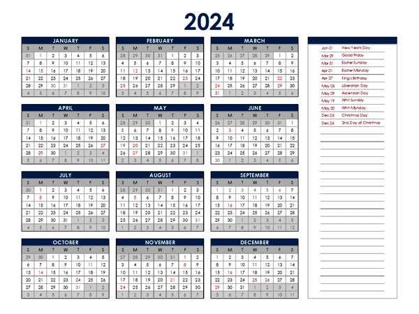 2024 Netherlands Annual Calendar with Holidays
