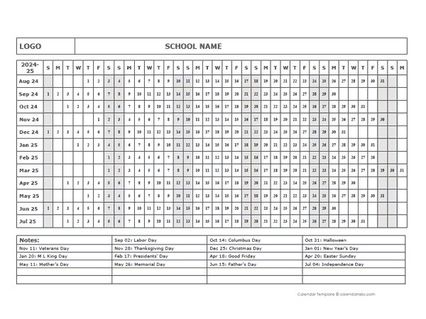 2024 One Page School Calendar Aug