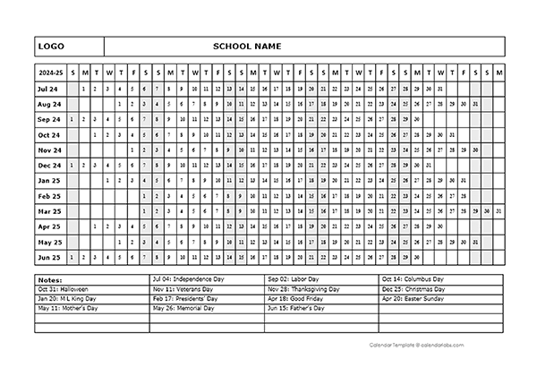 2024 One Page School Calendar Jul