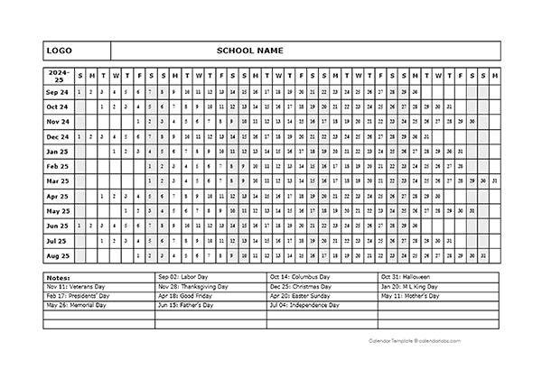 2024 One Page School Calendar Sep