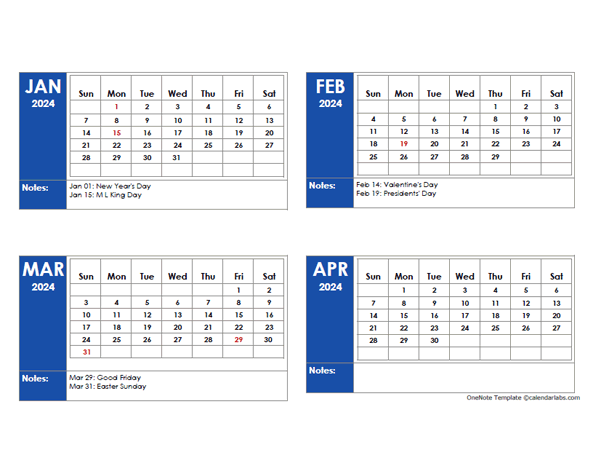 2024 OneNote Calendar With Holidays