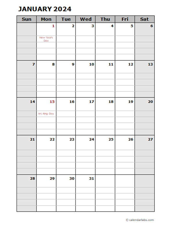 2024 Pages Calendar with Holidays