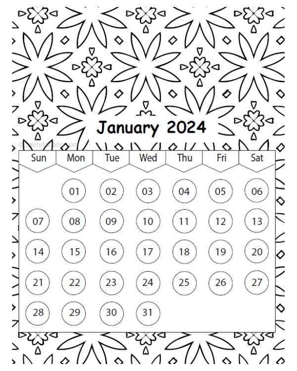 January Through December 2024 Calendar Printable Coloring Memorial