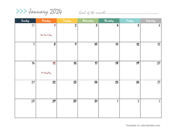 2024 PDF Calendar Big Boxes