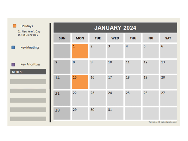 2024 Powerpoint Calendar With Holidays - Free Printable Templates