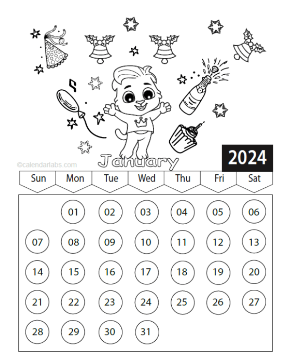 Free Printable 2024 Janurary Coloring Calendar Dawna Erminia